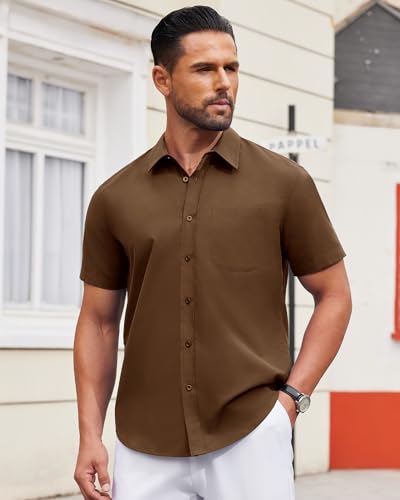 Image of Alimens & Gentle Men's Short Sleeve Dress Shirts Wrinkle Free Untucked Casual Button Down Shirt