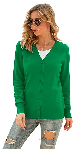 Image of VIISHOW Women Long Sleeve Button Down V Neck Lightweight Basic Knit Sweater Cardigan