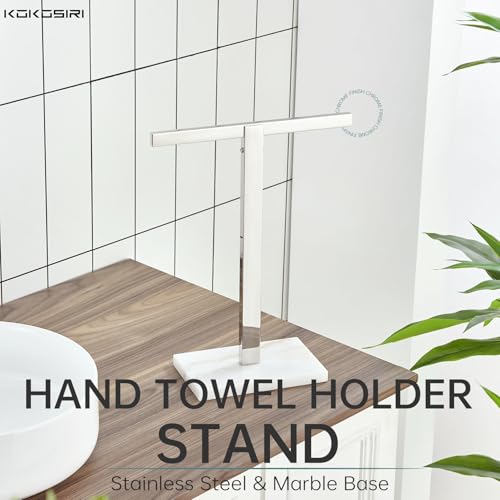Image of KOKOSIRI Hand Towel Rack Stand Towel Bar with Marble Base for Bathroom Kitchen Vanity Countertop, Polished Stainless Steel 15.7'' Height THS0002-SM-CH