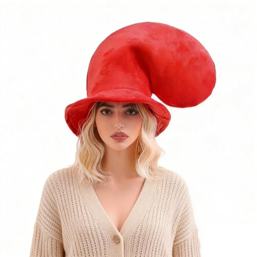 LUZTACT Big Red Top Hat for Funny Storybook Character Accessory 3D Slouchy Hat for Reading Across America Day Halloween Christmas (Red)