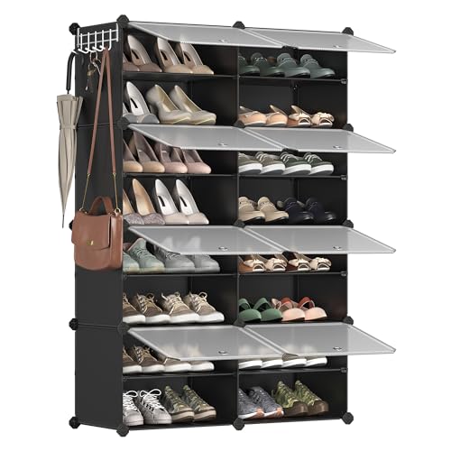 SONGMICS Étagère à Chaussures 8 Compartiments, Étagère de Rangement Modulable, Compartiment de 30 x 40 x 30 cm, avec Porte, Cadre en Acier, Panneaux en Plastique,...