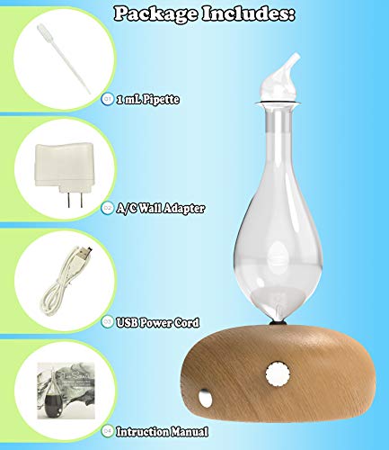 Droplet Nebulizer Diffuser - Waterless diffuser For Essential Oils Aromatherapy - Wood Base, Glass Top - Fills Big Rooms In Minutes With Pure and Natural Aromas - VINEVIDA (Red Wood)