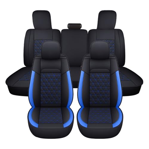 Image of Coverado Car Seat Covers Full Set, Leather RAM 1500 Seat Covers Protectors Compatible with 2002-2026 Dodge RAM 1500 2500 3500 Crew Double Mega Quad Cab with Flat Bench, Blue