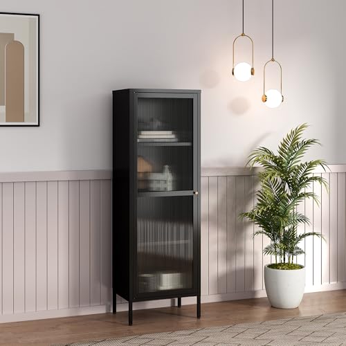 [en.casa] Vitrinenschrank Säkylä Bücherschrank mit 4 Ablagen 150 x 50 x 35 cm Küchenschrank mit...