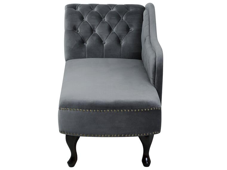 Image of Velvet Modern Chesterfield Chaise Lounge Couch 166 X 63 X 76 for Your Loving Space (Dark Grey, Left Arm)