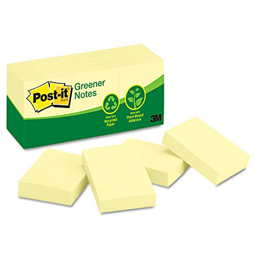 Image of Post-It Notes Original Recycled Pad - 1.4 inch x 1.9 inch, Pack of 12, Canary Yellow