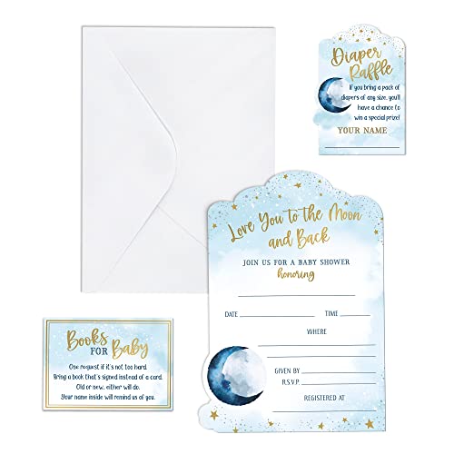 Invitaciones para baby shower con frase Love You to The Moon para una bienvenida inolvidable