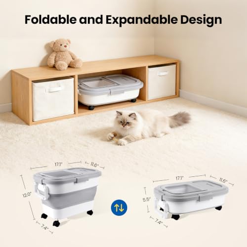 Leafory Dog Food Storage Container 15-25lbs, Airtight Pet Food Bin with Locking Lid & Clear Window, Collapsible Rolling Storage Container with Wheels & Scoop, Gray by Leafory - Used condition - Image 3
