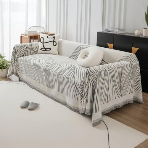 Image of The Furnishing Tree 3 Seater Reversible Chenille Sofa Cover, Double-Sided Luxury Throw, Anti-Slip Couch Cover, Soft & Comfortable Sofa Towel for All Seasons, Slate Grey