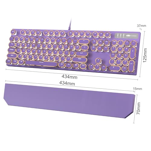 Image of MageGee Typewriter Mechanical Gaming Keyboard, Retro Punk Purple Round Keycaps, 104 Keys LED White Backlit Wired Keyboards for Laptop MAC PC Gamer, with Magnetic Wrist Rest, Blue Switch