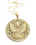LESLIE BOULES Holy Spirit Medalion Pendant Necklace for Women 18K Gold Plated Chain