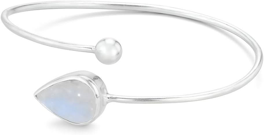 Teardrop Rainbow Moonstone Bangle in 925 Sterling Silver Handmade Adjustable Bracelet for Women Gift Jewelry High Quality Natural Gemstone