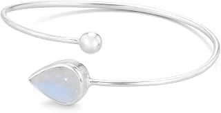 Teardrop Rainbow Moonstone Bangle in 925 Sterling Silver Handmade Adjustable Bracelet for Women Gift Jewelry High Quality Natural Gemstone