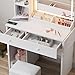 Haewon Makeup Vanity Desk with Mirror and Lights, White Vanity Table with Charging Station and 3 Lighting Modes, Dressing Table Set with Storage Chair Cabinet Drawers and Shelves for Bedroom