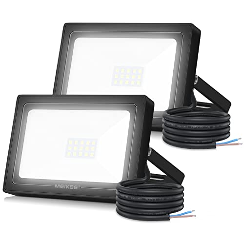 MEIKEE 2 Pack 15W LED Security Floodlight, IP66 Waterproof, 1200LM, 6500K Daylight White, Black, 16.8 cm (L) x 8.5 cm (W) x 18.2 cm (H), Outdoor, Garden, Yard, Patio