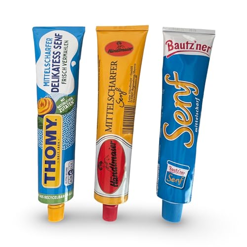 Thomy Spicy German Mustard Trio, 200ml Tubes, Medium Hot Flavors
