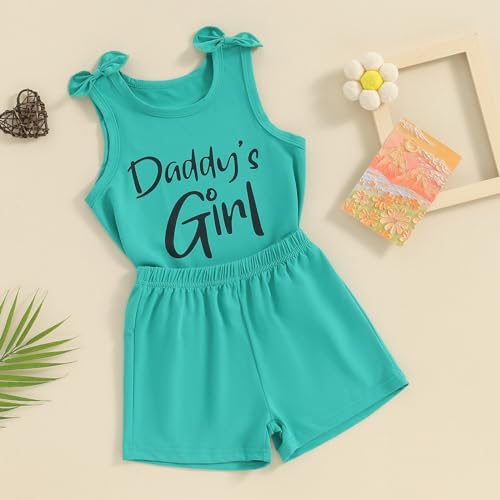 Image of Toddler Little Girl Clothes Summer Sleeveless Daddys Girl Letter Tank Tops Shorts Set 2Pcs Kids Casual Outfits