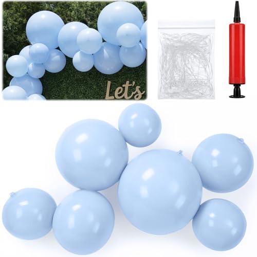 Junkin Reusable Inflatable Balloon Garland Arch Kit 7 Pcs Linked PVC Balloons with Elastic Bands and Mini Air Pump for Birthday Wedding Baby Shower Outdoor Events Party Decoration (Light Blue)
