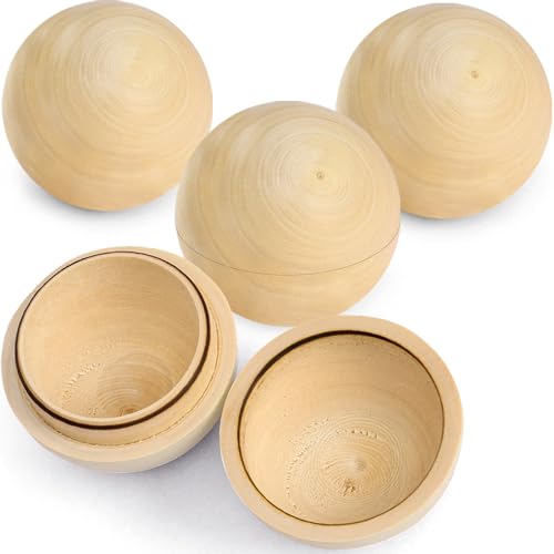 Set of 4 Hollow Round Wooden Balls for Crafts - Unfinished Wood Crafts Hardwood Balls - Smooth Craft Balls 2 inch for DIY Projects Decorative Sphere Ball