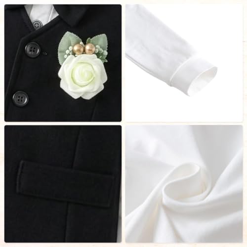 Image of Dressy Daisy Baby Boy 5 Piece Formal Suit Set for Wedding and Birthday | Vest, Shirt, Pants, Bow Tie, Boutonniere, Christening, Holiday Photoshoot Outfit