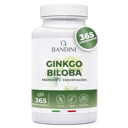 Bandini® Ginkgo Biloba 6.000 mg, 365 Comprimidos para +1 año, Extracto de Máxima Concentración 50:1 con Flavonoides Glucosídicos + Terpenoides   Suplemento de Origen Natural 100% Vegano, sin aditivo