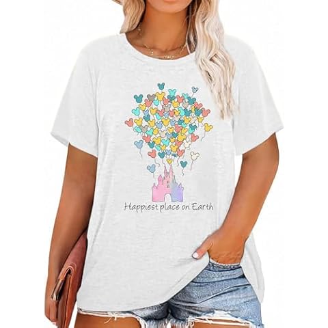 KIEKIECOO Plus Size Magic Kingdom Shirts for Women Cute Castle Graphic Tees Cotton Tshirts Vacation Shirt Short Sleeve Tops(White,XL) Cover