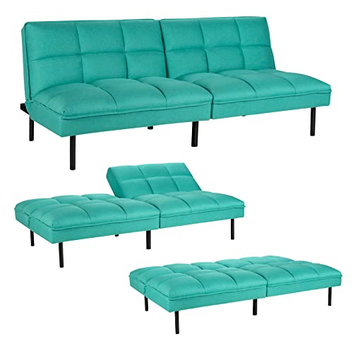 Giantex Sofa Bed, Convertible Sleeper Couch, Linen Fabric Futon, Recliner With 3 Level Adjustable Backrest, Metal Legs, 71”X35.5”X31”, Living Room Bedroom Reception Room (Turquoise) #TOP11