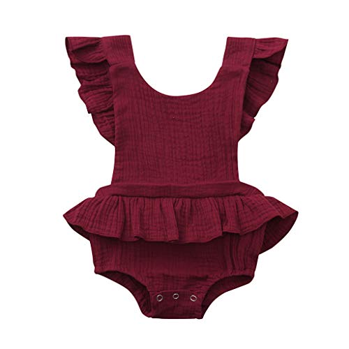 Toddler Kids Newborn 0-24 Months Baby Girls' Clothes Set Summer Pleated Romper Bodysuit Jumpsuit Outfit (Wine, 0-6 Months)