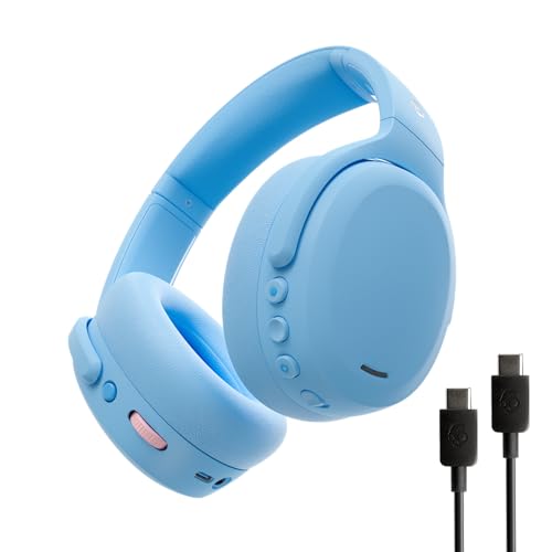Image of Skullcandy Crusher ANC 2 Wireless Over-Ear Bluetooth Headphones with Extra USB-C Charging Cable, Multi-Sensory Bass, Active Noise Cancelling, 60 Hours Battery, Microphone iPhone Android - Preppy Blue