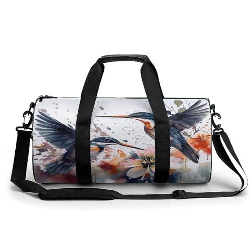 Sac de sport cylindrique anti-ennui stylé avec fleurs de lys et oiseaux