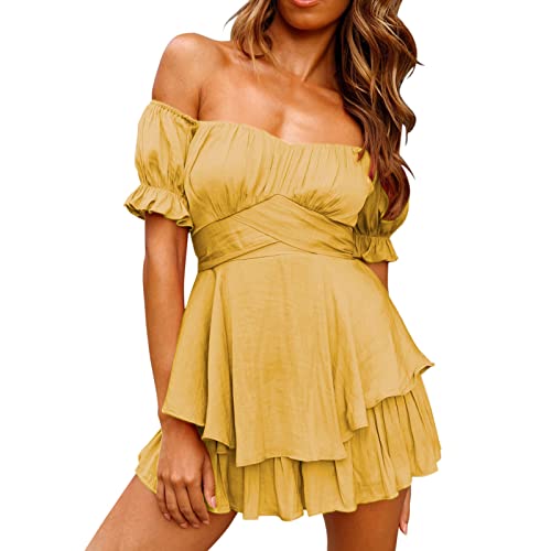 Combinaison Femme Été à Manches Courtes Combinaison Casual Unie pour Femme Modèle A128