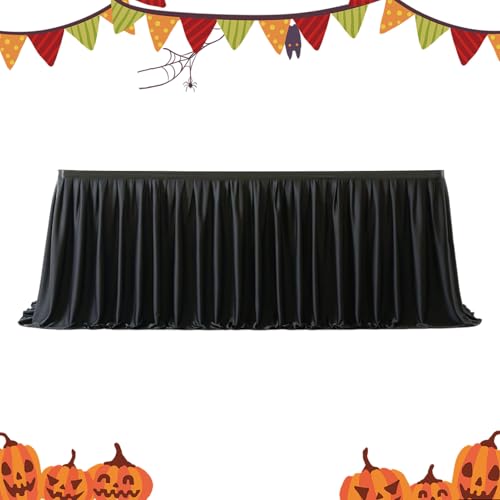 Falda de mesa – Faldas de mesa con volantes negras | Accesorio para decoración de escritorio de 6 pies/9 pies/14 ieds | Para fiestas, bautizos, banquetes, carnaval, boda, Navidad, Halloween, ceremonia