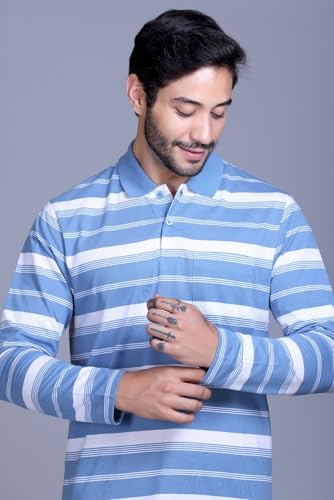 Image of SANE ORIGINALS Full Sleeves Polo T-Shirt for Men with Pocket || Stripe Collar and Pocket T-Shirt for Men Long Sleeves