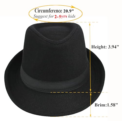 Kids-Felt-Fedora-Trilby-Gangster-Hat Toddler-Boys Panama Derby Manhattan Cuban Hat Jazz-Cap(Size 6 5/8 for 2-5T)3