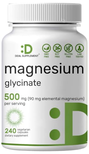Deal Supplement Magnesium Glycinate 500mg, 240 Veggie Capsules | 100% Chelated for Easy Absorption | Essential Mineral Supplement | Non-GMO, Gluten-Free