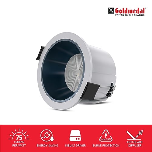 Image of Goldmedal Falcon 18W LED Round Downlight (WH+GB) for Home, Office & Shop - Cool Daylight (6500K) |Recessed Downlight for False Ceiling | Cut-Out: O110mm | Body Colour: White | for Indoor Application