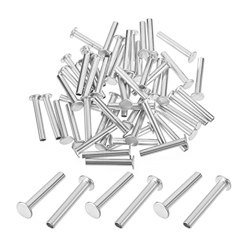 MroMax 中空リベット 半管状リベット フラットヘッドリベット アルミ 平リベット フラットヘッド カシメピン 平リベット アルミニウム シルバー シャンク径5mm シャンク長さ32mm 50個入り