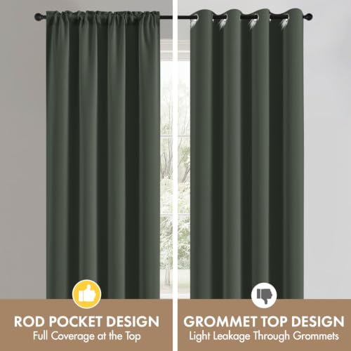 Image of MIULEE Dark Mallard Blackout Curtains 72 Inch Length for Bedroom 4 Panels | Solid Light Blocking Drapes, Room Thermal Insulation, Privacy Window Treatment Curtains,Top and Bottom Rod Pocket