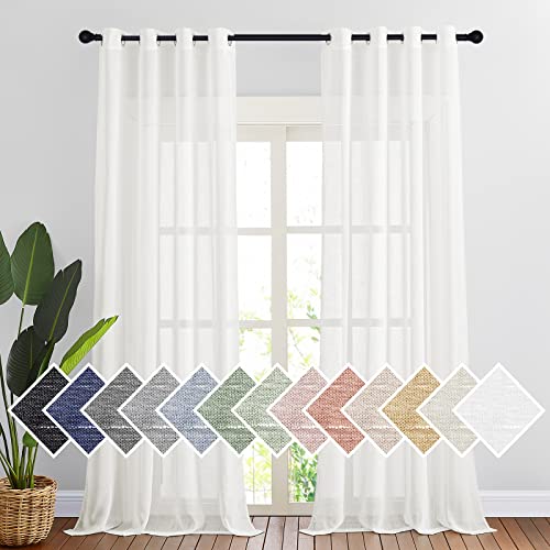 NICETOWN Thick Linen Sheer Curtains for Privacy Protection, Grommet Rustic Flax Window Treatment Semi Sheer Drapes with Light Penetration for Farmhous