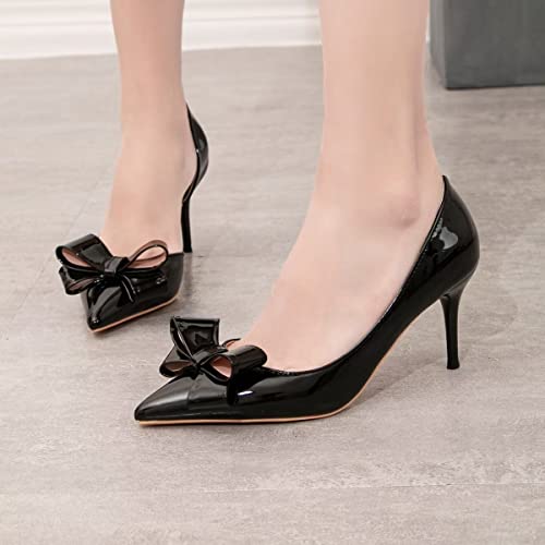 LUXINYU,Women Pointed Toe Heels Fashion Sweet Stiletto Bow Elegant Ladies Pumps Hollow Sexy Heeled Dress Shoes Patent Leather Comfort Work Shoes4