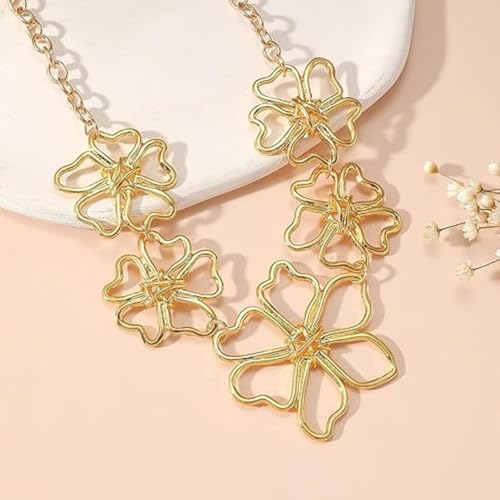 Gold Chunky Flower Necklace for Women Large Flower Necklace Chunky Floral Necklace Adjustable Chunky Blossom Necklace Fashion Statement Jewelry3
