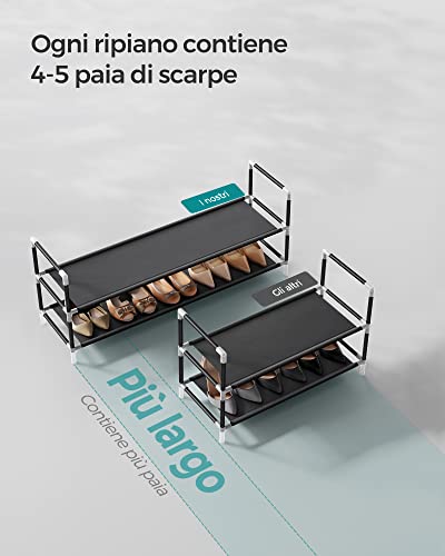 SONGMICS Scarpiera a 2 Ripiani, Portascarpe per Corridoio, Sottile e Salvaspazio, Struttura in Metallo, Ripiani in Tessuto Non Tessuto, Nero LSH052B01 - Immagine 4