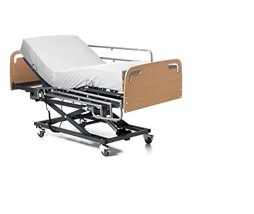 Geriafy - Cama articulada geriátrica con Carro Elevador (105x190, Barandillas + Colchón Sanitario + Cabecero y Piecero)