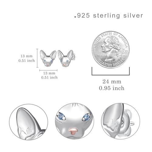 Sphynx Cat Earrings 925 Sterling Silver Cute Hairless Cat Stud Earrings for Women Sphynx Jewelry Gifts for Christmas4