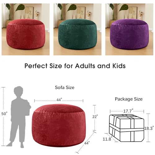 Image of Bean Bag Chairs for Adults - Memory Foam Furniture BeanBag Chair - Kids /Teens Sofa with Soft Micro Fiber Cover - Round Fluffy Couch for Living Room Bedroom College Dorm - 4 ft, Red