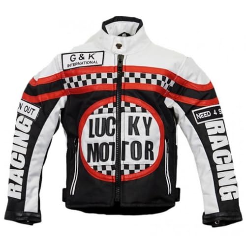 MDM Chaqueta de motorista infantil en blanco y negro, negro/blanco, S