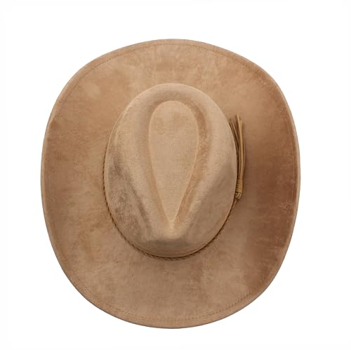 Image of Western Cowboy Hat for Women Men Classic Fedora Hats Wide Brim Suede Cowboy Hat for Women with Buckle Belt