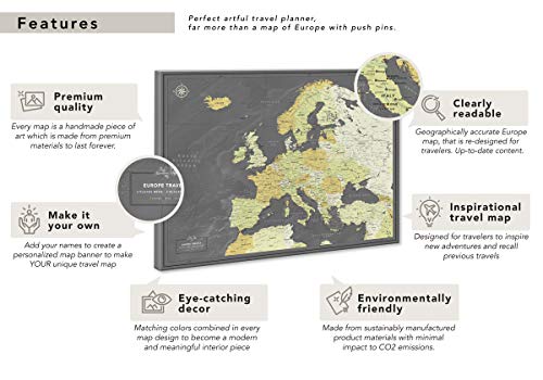 Personalized European Pin Map | Push Pin Europe Map On Canvas | Detailed Map Of Europe With Push Pins | Push Pin Map Of Europe For Travel Tracking #TOP6