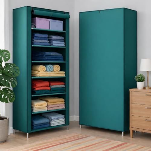 Image of YouCopia Collapsible Wardrobe 6 Shelves Storage Clothes Storage Rack Quick Wardrobe /Cabinet /Multipurpose Storage Rack, Foldable, Collapsible Fabric Organizer Plastic (Firozi, 6-Layer)