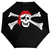 Skull Crossbones Pirates Flag Travel Umbrellas for Rain Windproof Compact 3 Folding Umbrella UV Sun Protection